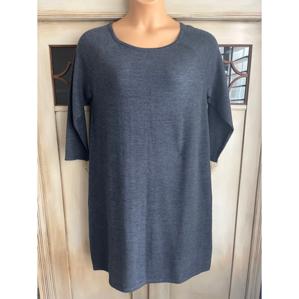 NWOT Garnet Hill Dress Merino Wool 3/4 Sleeve Minimalist Quiet Luxury | Sz Lg